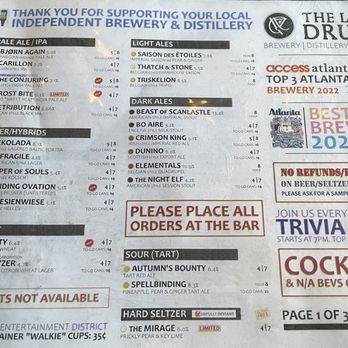 The Lost Druid - Drink menu (for the day) - Breweries Near Me - Avondale Estates, Georgia