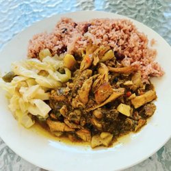 Jamaican Reggae Vibes Kitchen - Curry chicken with rice and peas