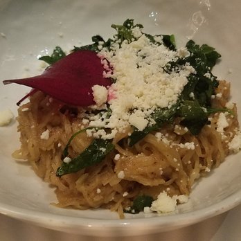 Xochi - Chilacayota spaghetti squash, almonds, quelites, cotija - Mexican Near Me - Houston, Texas Xochi - Chilacayota spaghetti squash, almonds, quelites, cotija - Mexican Near Me - Houston, Texas
