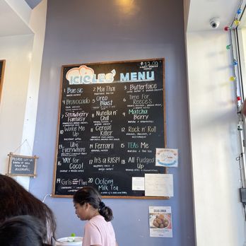 Icicles - a menu on the wall of a restaurant - Desserts Near Me - Newark, California