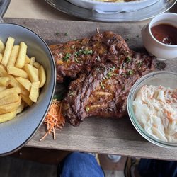Strate's Brauhaus - Ribs, French fries, and sauerkraut coleslaw