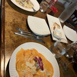 La Botte - Lamb pappardelle (background), and lobster ravioli.