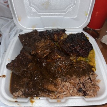 Jerk King - Oxtail, Jerk Chicken over rice with some lentils. - Desserts Near Me - Bloomington, Minnesota