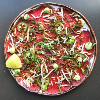 Hearthside - beef carpaccio appetizer with Thai basil, crispy shallots and jalapeños - New American Near Me - Collingswood, New Jersey