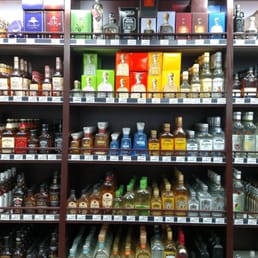 shelves of liquor in a liquor store