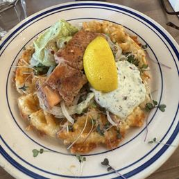 Salmon hash brown waffle Salmon hash brown waffle