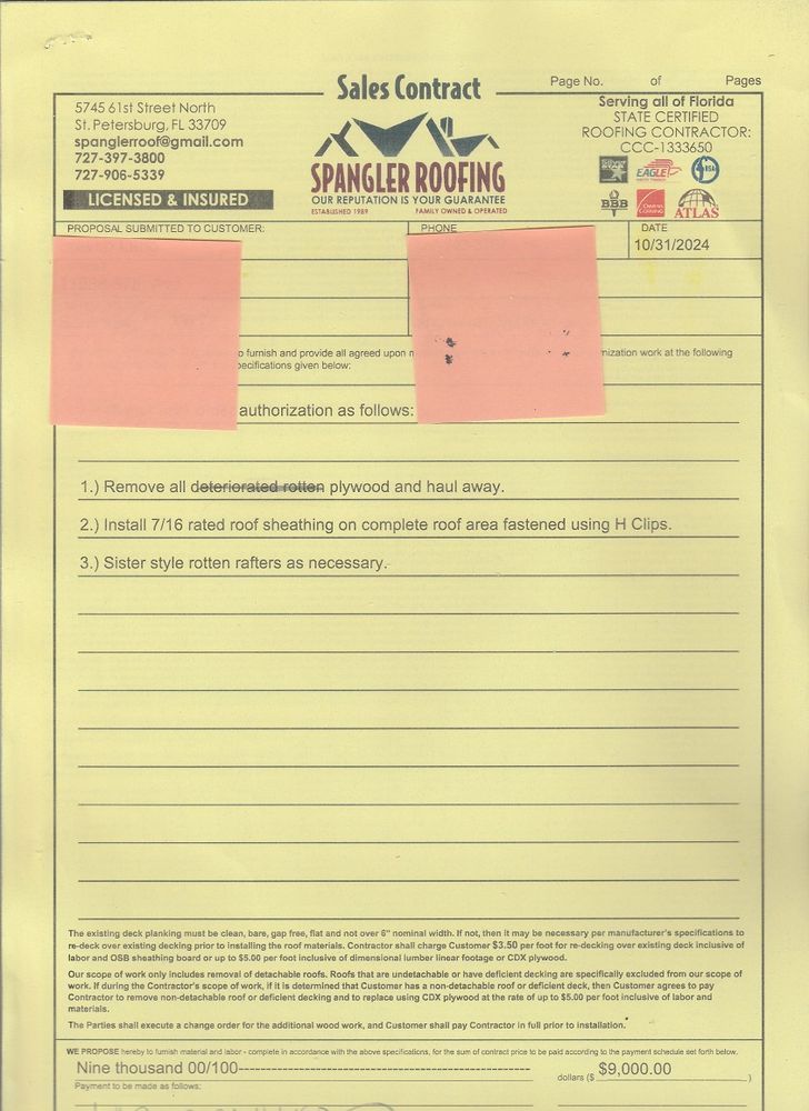 Slide of Spangler Roofing