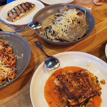 Mastrantos - Ragu bolognese, grilled snapper, trufa and setas papardelle, and blackened salmon with corn and lima bean succotash - Pasta Shops Near Me - Houston, Texas Mastrantos - Ragu bolognese, grilled snapper, trufa and setas papardelle, and blackened salmon with corn and lima bean succotash - Pasta Shops Near Me - Houston, Texas