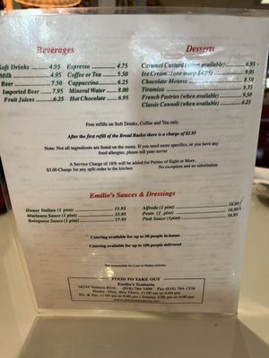 Menu photo 1 Emilio's Trattoria Encino, CA