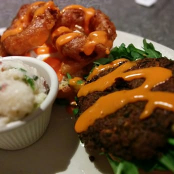 Veggie Galaxy - Black bean Kendall square burger, I actually really liked the soy based potato salad - Breakfast & Brunch Near Me - Cambridge, Massachusetts