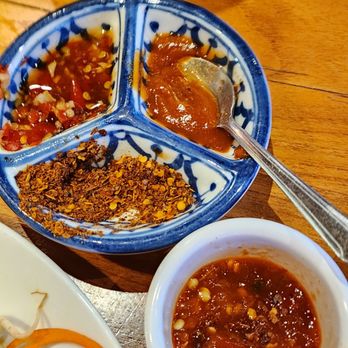 Torsap Thai Kitchen - Hot sauces. You need to ask for them since most gringos can't handle the heat and are not offered immediately. - Thai Near Me - Walnut Creek, California Torsap Thai Kitchen - Hot sauces. You need to ask for them since most gringos can't handle the heat and are not offered immediately. - Thai Near Me - Walnut Creek, California