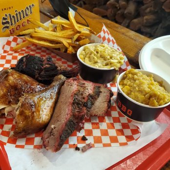 Big B's Texas BBQ - 3 Meat Plate (Chicken,Brisket and Tri Tip) Fries Mac Cheese and Cream Coen 1/2 Slab Beef Ribs... - Barbeque Near Me - Henderson, Nevada Big B's Texas BBQ - 3 Meat Plate (Chicken,Brisket and Tri Tip) Fries Mac Cheese and Cream Coen 1/2 Slab Beef Ribs... - Barbeque Near Me - Henderson, Nevada