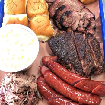 Sunset Texas Barbecue - Our usual order: 1/2# brisket (fat/lean mix) 1/2# pulled pork 1/2# ribs 3 link sausages 1 quart cream corn - Barbeque Near Me - Honolulu, Hawaii Sunset Texas Barbecue - Our usual order: 1/2# brisket (fat/lean mix) 1/2# pulled pork 1/2# ribs 3 link sausages 1 quart cream corn - Barbeque Near Me - Honolulu, Hawaii