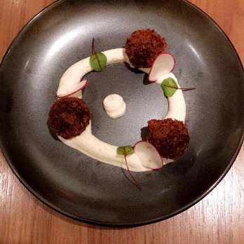 Indian Accent - Beet and peanut butter tikki with goat cheese raita - Indian Near Me - New York, New York Indian Accent - Beet and peanut butter tikki with goat cheese raita - Indian Near Me - New York, New York