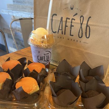 Cafe 86 - Upside down halo halo, truffles, and ube flan cupcakes - Desserts Near Me - Union City, California