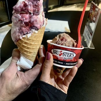 Bruster's Real Ice Cream - Raspberry vanilla cream crunch in waffle cone, and chocolate cherry oat milk ice cream! - Ice Cream & Frozen Yogurt Near Me - Knoxville, Tennessee Bruster's Real Ice Cream - Raspberry vanilla cream crunch in waffle cone, and chocolate cherry oat milk ice cream! - Ice Cream & Frozen Yogurt Near Me - Knoxville, Tennessee