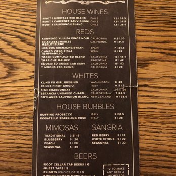 The Root Cellar Cafe - Drink menu front - Breakfast & Brunch Near Me - San Marcos, Texas