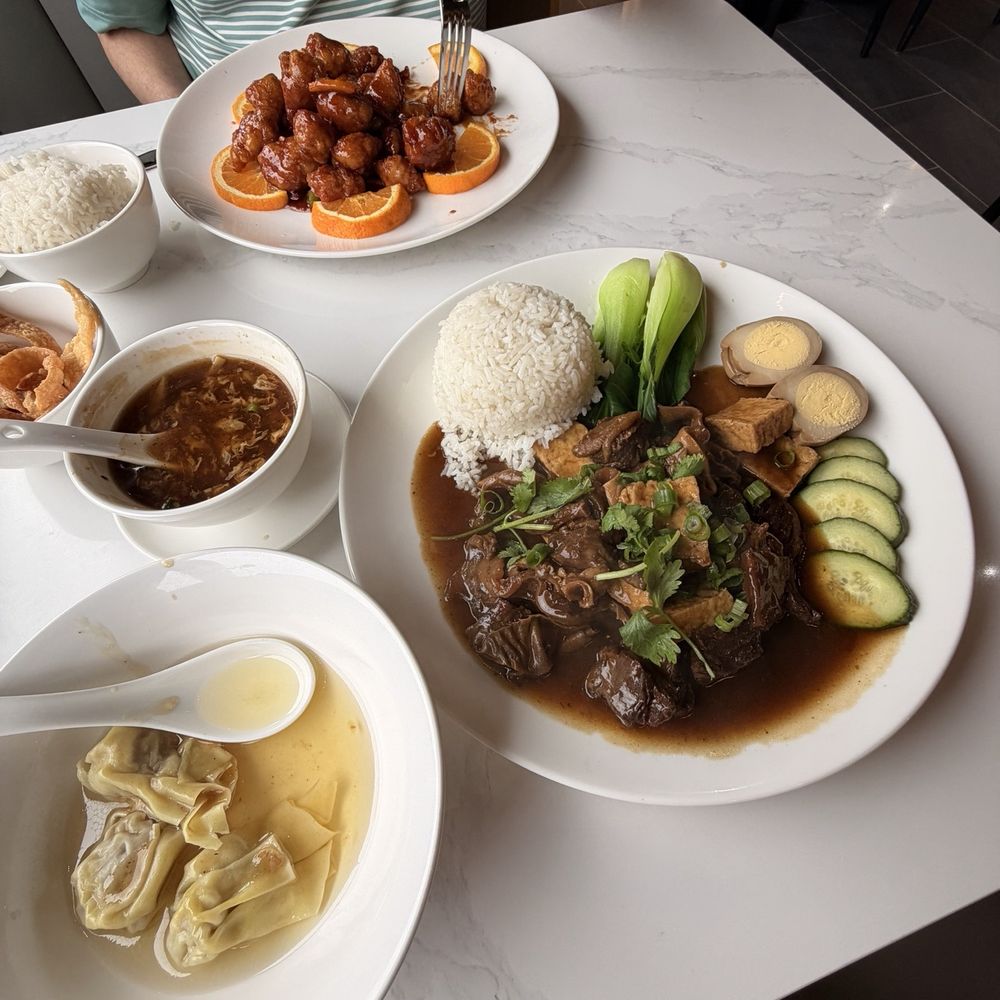 orange peel, braised beef platter, sour&spicy soup, wonton soup