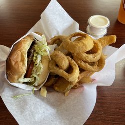 Boy's Hamburgers - Double burger, onion rings, fries, no mushrooms... I asked for it w/o them.