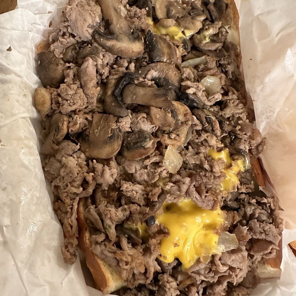 Double meat Mushroom cheesesteak sandwich. Double meat Mushroom cheesesteak sandwich.