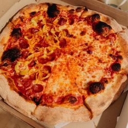 Badamos Pizza - Half cheese half pepperoni and banana peppers