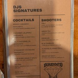 Diamond Jim's Restaurant - Signature drink list 8/8/2025
