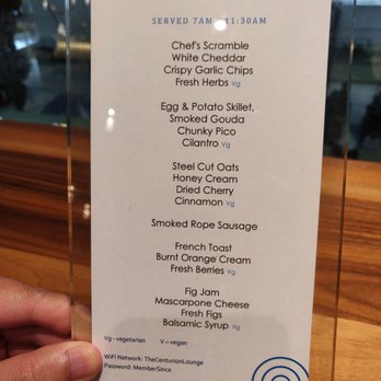 The Centurion Lounge - Breakfast Menu. - Airport Lounges Near Me - Dallas, Texas