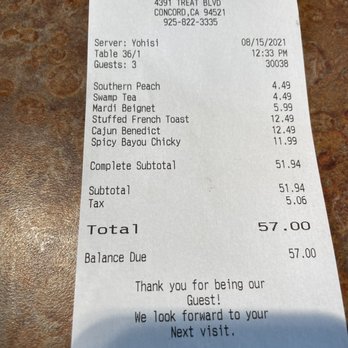 Huckleberry’s - Receipt - Breakfast & Brunch Near Me - Concord, California Huckleberry’s - Receipt - Breakfast & Brunch Near Me - Concord, California