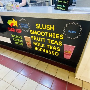 Star Cup - a sign that says slush smoothies, fruit teas, milk teas, espresso - Bubble Tea Near Me - Eau Claire, Wisconsin Star Cup - a sign that says slush smoothies, fruit teas, milk teas, espresso - Bubble Tea Near Me - Eau Claire, Wisconsin