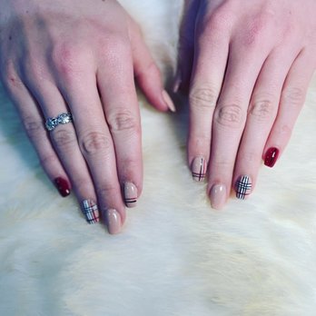 Nail Expo - Acrylic nails with burberry  pattern - Nail Salons Near Me - Halfmoon, New York