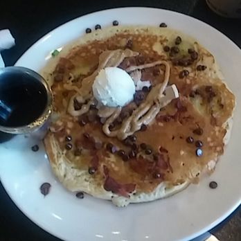 Shack Breakfast & Lunch - The king lives pancake-- chocolate chips, bananas, peanut butter, and bacon. YUM. - American Near Me - Frontenac, Missouri Shack Breakfast & Lunch - The king lives pancake-- chocolate chips, bananas, peanut butter, and bacon. YUM. - American Near Me - Frontenac, Missouri