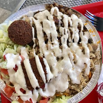 The Halal Guys - Platter with combo of Chicken and Gyro, with 2 falafel added on top for $1 - Halal Near Me - Davie, Florida