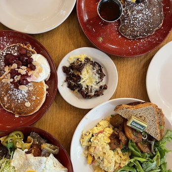 Marigold Kitchen - Citrus Ricotta Buckwheat Pancakes Tart Cherry & Almond Pancakes  The Scrambler Chilaquiles - Breakfast & Brunch Near Me - Madison, Wisconsin