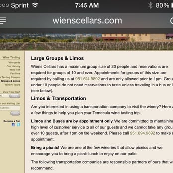 Wiens Cellars - Read your own website and update it to reflect your policy or follow your own rules. - Wine Tasting Room Near Me - Temecula, California