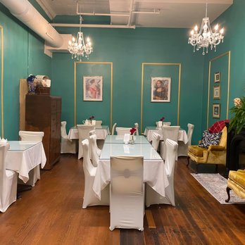 Queen Bee & Co - a dining room with blue walls - Tea Rooms Near Me - Richmond, Virginia Queen Bee & Co - a dining room with blue walls - Tea Rooms Near Me - Richmond, Virginia