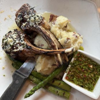 Savor Restaurant - Perfectly cooked Lamb with chimichurri sauce, mashed potatoes, and asparagus - Seafood Near Me - Carmel, Indiana Savor Restaurant - Perfectly cooked Lamb with chimichurri sauce, mashed potatoes, and asparagus - Seafood Near Me - Carmel, Indiana