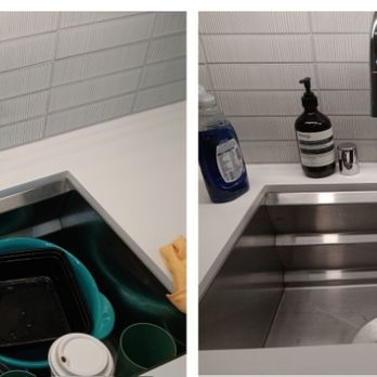 Nicole's Labor Services - Check out this before & after of my stainless steel sink -- grime-free in every corner. - Handyman Near Me - Waianae, Hawaii Nicole's Labor Services - Check out this before & after of my stainless steel sink -- grime-free in every corner. - Handyman Near Me - Waianae, Hawaii