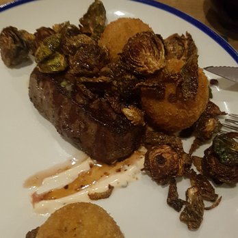 The Workshop Eatery - Steak and brussel sprouts  With cheese rissoto balls - Canadian (New) Near Me - Edmonton, Alberta