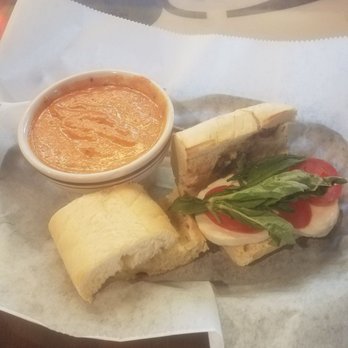 Chicory Cafe - Lunch special. Caprese with Red Pepper Gouda soup. - Coffee & Tea Near Me - South Bend, Indiana