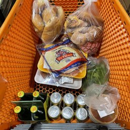 a shopping cart full of groceries