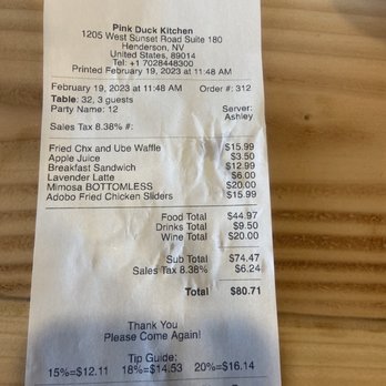 Pink Duck Kitchen - Total for the 3 of us - Breakfast & Brunch Near Me - Henderson, Nevada