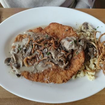 Hofbräuhaus Buffalo - Wiener schnitzel with crispy onions - Beer Gardens Near Me - Buffalo, New York