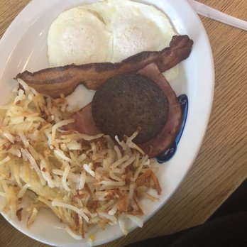 Donut Hole - The Everything Breakfast: Hash browns, Bacon, Ham Sausage, & Over Easy Eggs (included pancakes as well - next picture) - Donuts Near Me - Inlet Beach, Florida Donut Hole - The Everything Breakfast: Hash browns, Bacon, Ham Sausage, & Over Easy Eggs (included pancakes as well - next picture) - Donuts Near Me - Inlet Beach, Florida
