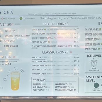 Feng Cha-Chula Vista - Drink Menu! Customizable options :) - Bubble Tea Near Me - Chula Vista, California