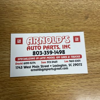 Arnold's Auto Parts - Card - Auto Parts & Supplies Near Me - Lexington, South Carolina Arnold's Auto Parts - Card - Auto Parts & Supplies Near Me - Lexington, South Carolina