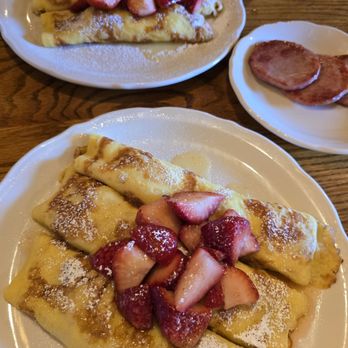 Walker Bros Original Pancake House - Two orders of Strawberry Crepe and Canadian Bacon - Breakfast & Brunch Near Me - Glenview, Illinois