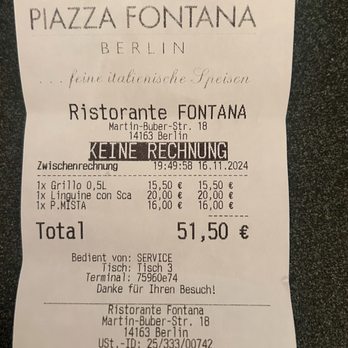 Piazza Fontana - Oha-eine Endrechnung gab es leider nicht. Piazza Fontana, Berlin-Zehlendorf - Pizza Near Me - Berlin, BE
