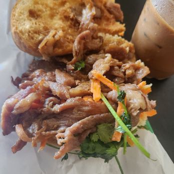 Viet Time - Grill pork banh mi, half of it. Very tasty - Vietnamese Near Me - San Bruno, California Viet Time - Grill pork banh mi, half of it. Very tasty - Vietnamese Near Me - San Bruno, California