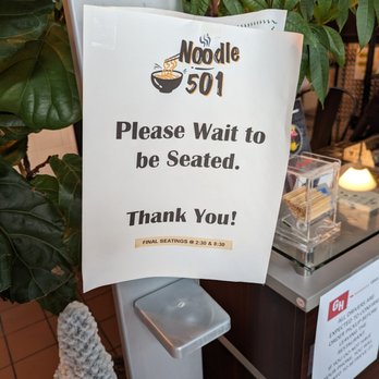 Noodle 501 - Sign inside. Last seatings are 2:30pm (lunch) and 8:30pm (dinner). - Thai Near Me - Durham, North Carolina Noodle 501 - Sign inside. Last seatings are 2:30pm (lunch) and 8:30pm (dinner). - Thai Near Me - Durham, North Carolina