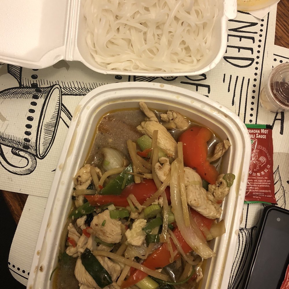 Jasmine Thai Restaurant - Gapow chicken with rice noodles - Thai Near Me - Tonawanda, New York